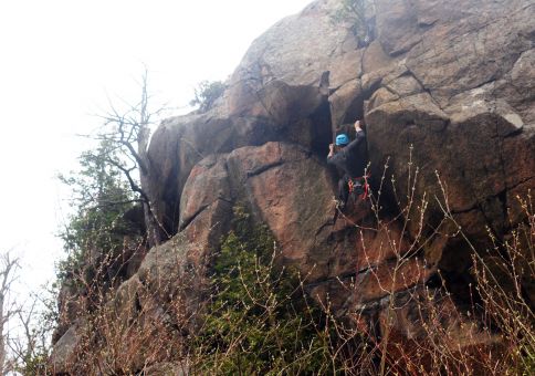 Climbing my first outdoor lead (5.10)