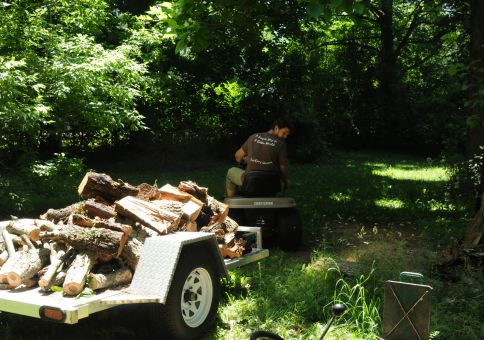156) Split wood with a wood splitter
